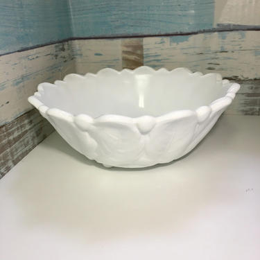 Indiana Glass Milk glass cabbage leaf/lily pond patterned bowl by JoyfulHeartReclaimed