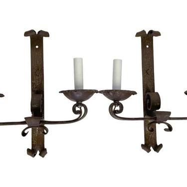 Pair of French Wrought Iron 2 Arm Wall Sconces