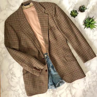 Vintage 1980's / Menswear Houndstooth Jacket / 100% Pure Wool / Made in USA / Oversized Blazer / Retro 80s Jacket 