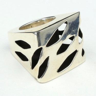 950 Silver Modern Art Cut Out Rectangular Sculpture Ring Size 9.75 Modernist 