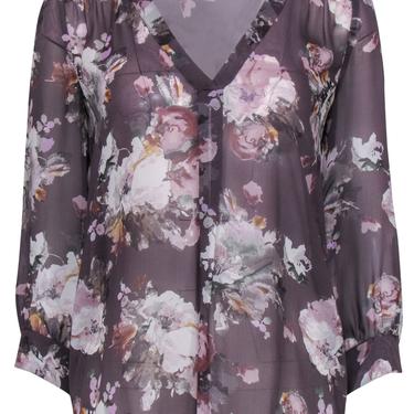 Joie - Gray Sheer Floral Silk Blouse Sz XS