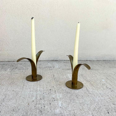 Pair of Swedish Organic Brass Candlesticks by Inar Ahlewius