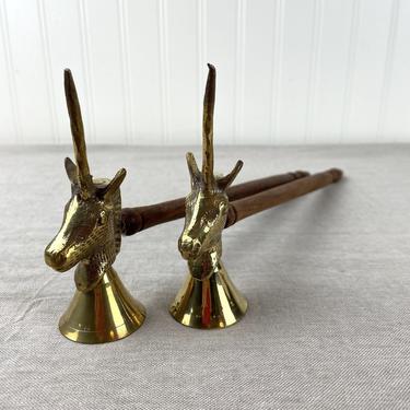 Unicorn brass candle snuffers with wood handle - a pair - 1970s vintage 