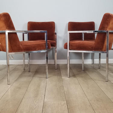 1970s John Mascheroni for Swain Designs Geometric Chrome Velvet Dining Chairs - Set of 4. 
