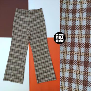 Vintage 70s Brown Shades Plaid Poly Pants 