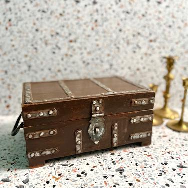 My Treasure, Solid Wood Vintage Jewelry Box, Chest, Velvet Lined, Iron Findings, Rustic Steampunk 