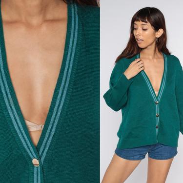 Green Cardigan Sweater Wool Blend Grandpa Cardigan Sweater Plain Button Up 80s Grunge Slouchy Knit Vintage 2xl xxl 