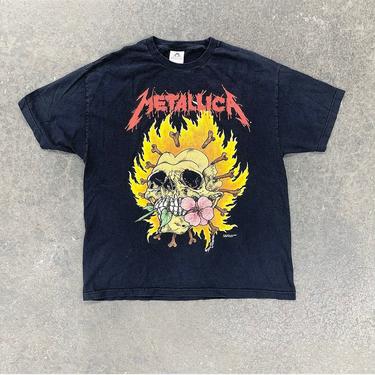 Vintage Metallica Tee 1996s Retro Unisex Size XL + Black Cotton + Heavy Metal Music + Band T Shirt + Skull and Flames + Apparel 