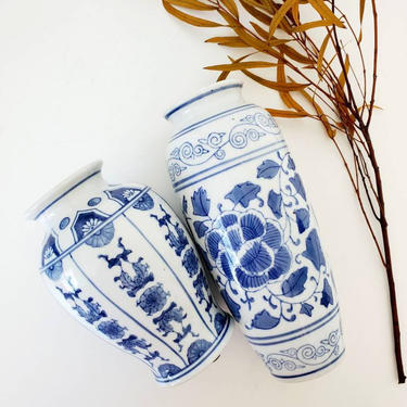 Blue &amp; White Floral Chinoiserie Vase Set 