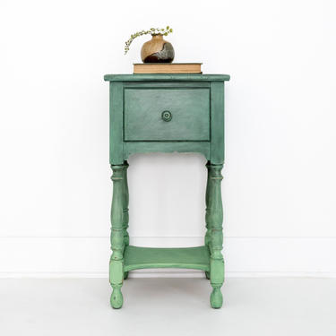 SOLD SOLD Green Ombre Bohemian Vintage End Table Side Table Night Stand Entryway Spindle Legs with a Drawer for Storage 