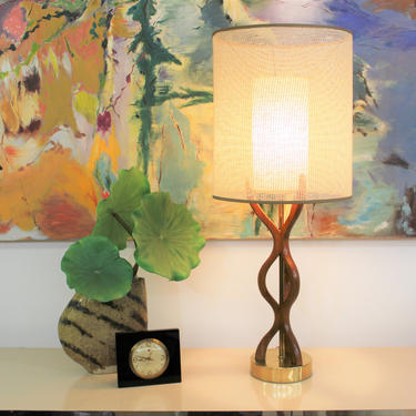 Mid Century Modern vintage, wood lamp in the style of Woolums or Modeline with shade 