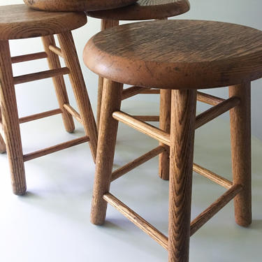 Solid Oak Stools or Tables Chair Height Scandinavian Country Vintage Set of 4 