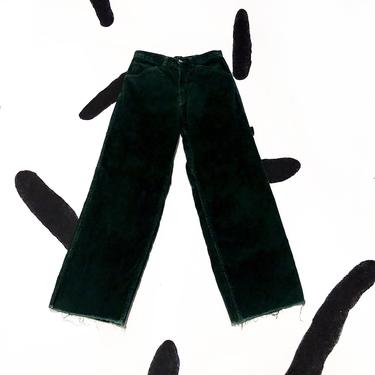 90s Forest Green Corduroy Stovepipe Cutoff Pants / Wide Leg / Frayed / Skater / y2k / Grunge / Delias / Alloy / Utility / Rave / Medium / 