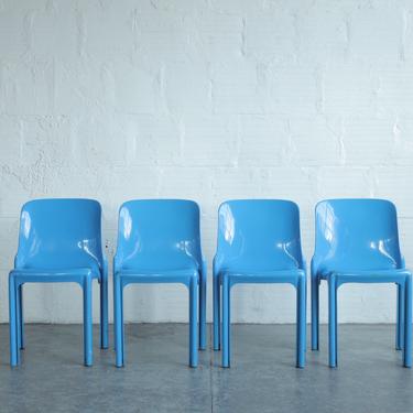 Stackable Blue Chairs by Vico Magistretti