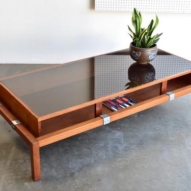 1970s Solid walnut "suspension" coffee table