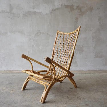 Exaggerated Wingback Bamboo Lounge Chair. 