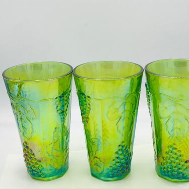 Vintage 3PC Green Colony Harvest Carnival Glass Tumblers-Drinking Glasses 