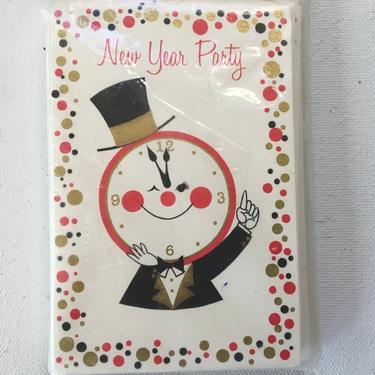 Mid Century New Years Party Invitations By Hallmark, Father Time, Retro Kitschy Invite Cards, Cool Graphics, Deadstock 