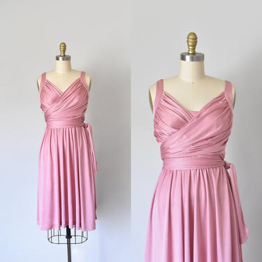 Farrah 1970s wrap dress, boho pink dress, wedding guest dress 