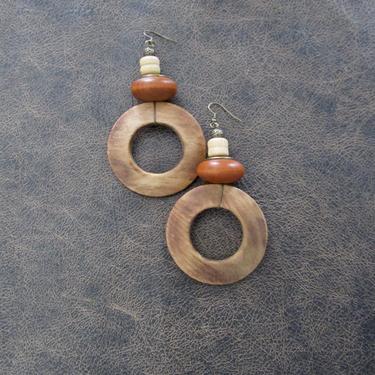 Big wooden earrings, natural Afrocentric earrings, mid century modern earrings, African earrings, bold statement, unique ethnic orange 2 