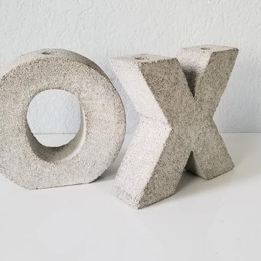 1990s Postmodern Style &quot; X- 0 &quot; Art Concrete Candle Holders . - a Pair 