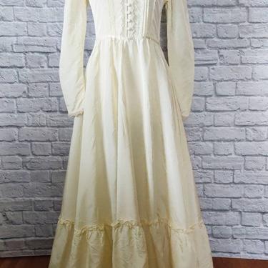 70s Gunne Sax Dress // Gunnies by Jessica // Ivory Satin Wedding Prairie Dress // Pearl Accents 