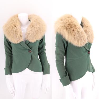 30s Fox fur trim wool jacket / vintage 1930s green Art Deco period suit jacket top XS 