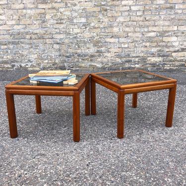 Walnut + Glass Accent Table Pair 