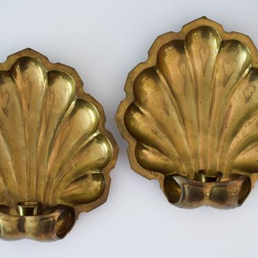Pair of Brass Shell Candle Sconces 