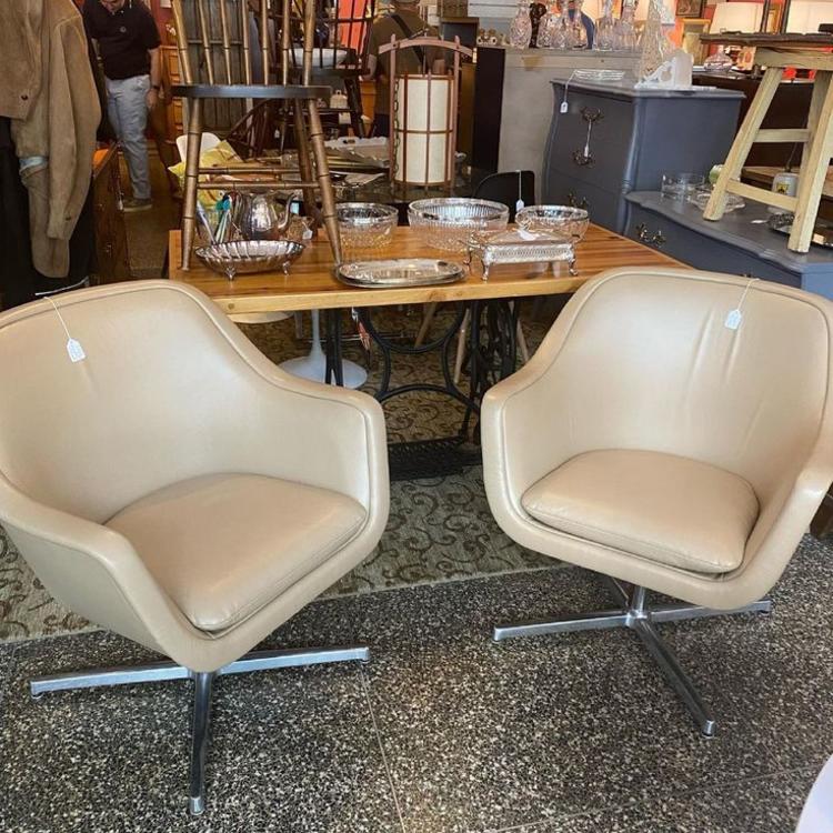 John Geiger bumper swivel chairs, 28”L x 31”W x 31”T. (2 available)