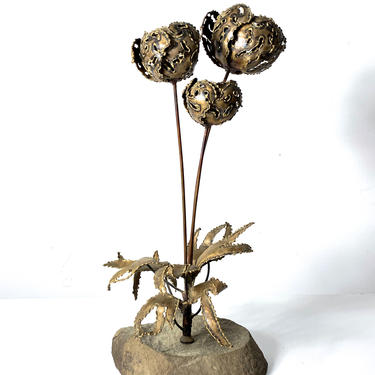 Vintage Brutalist Brass Flower Sculpture 1960's 