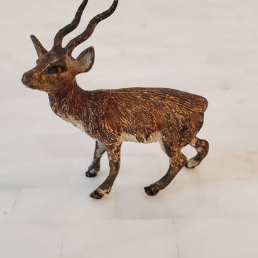 Miniature Antique Austrian Hand Painted Bronze Stag Antelope Sculpture, Franz Bergmann School 