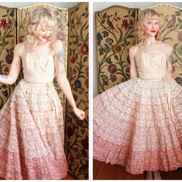 1950s Dress // Cotillion Gradient Pink Tiered Lace Party Dress // vintage 50s dress 