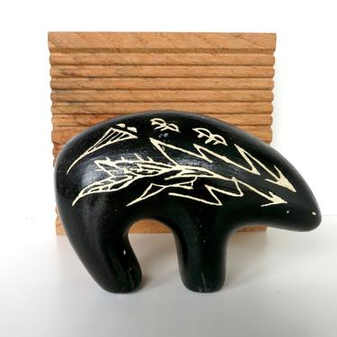 Vintage Acoma Pottery Spirt Bear Sculpture, Signed Native American Art, Peublo Acoma Flying Arrows Animal Folk Art Figurine 
