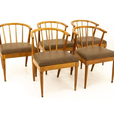 Mid Century Walnut Barrel Dining Chairs with Spindles - Set of 5 - mcm 