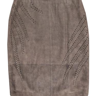 Elie Tahari - Grey Suede Pencil Skirt w/ Stitched Trim Sz M