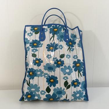 True Vintage 1960s Tote Bag Floral Plastic Boho Bag 60s Mod Mid Century Modern Shopping Market Beach Tote Bag Flower Power Floral Print 