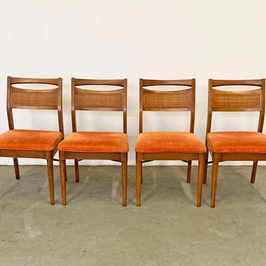 Set of 4 Mid-Century Modern American of Martinsville Walnut Cane Dining Chairs 