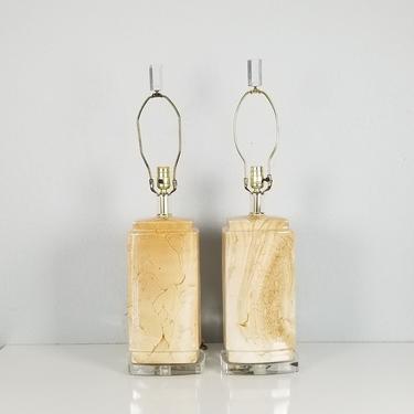 Vintage Faux Marble Finish Ceramic Table Lamps - a Pair. 