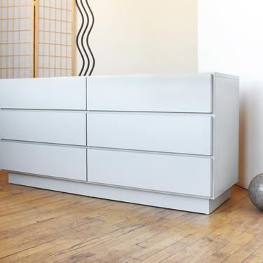 Vintage Laminate Dresser Plinth 80s Postmodern Minimalist Furniture Grey Gray Lacquer 