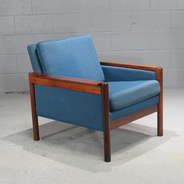 Danish Rosewood Armchair with Blue Textile