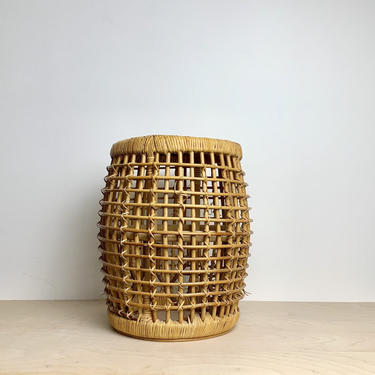 Vintage Woven Rattan Side Table, Rattan Plant Stand 