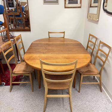 Free Insured Shipping within US - Mid Century Modern Dux Swedish Dining Table With Two Leaves And Ladder Back Swedish Bespoke Six Chairs 