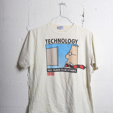 Vintage 90's Dilbert Technology No Place For Wimps T Shirt Soft! L 0577 