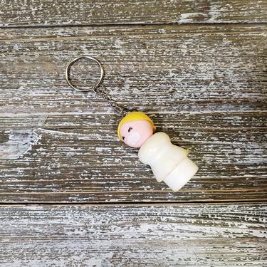 1970s Vintage Fisher Price Little People Keychain, Hospital Nurse wearing Mask, Plastic Body Head, Lady in White Keyring Charm, Retro Toys 