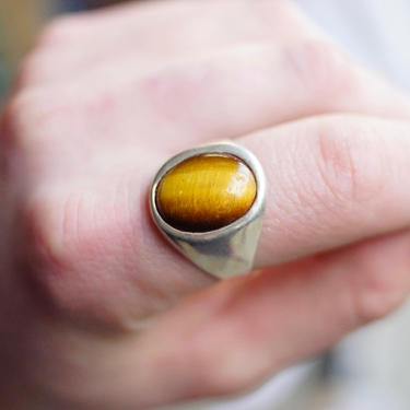Vintage Tigers Eye Sterling Silver Ring, Minimalist Silver Ring With Oval Gemstone, Beautiful Tigers Eye Ring, 925 Jewelry, Size 11 US 
