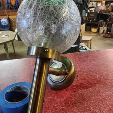 Vintage Brass Sconce w/ crackly glass globe ~15 1/2" L