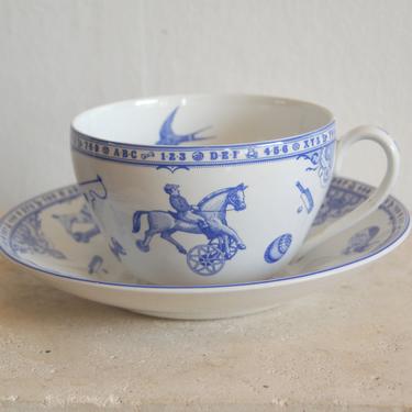 Spode pattern Blue and White Edwardian Child Collection Jumbo Cup and Deep Saucer Set ~ Spode Edwardian Child's Set w Toys &amp; Alphabet Border 