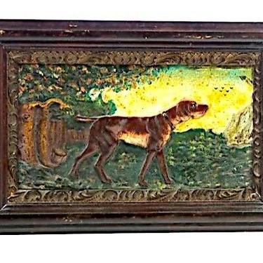 Hunting Dog | Antique Decorative Arts Cast Iron Plaque | Man Cave Décor