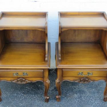 French Cherry Pair of Nightstands Side End Bedside Lamp Tables 2615